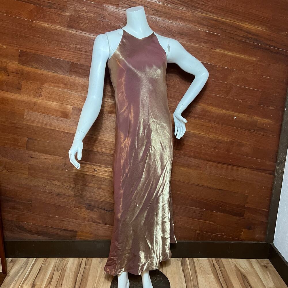 VINTAGE 80s Faviana Formal Gold Cocktail Dress Maxi Length Sleeveless Size 3/4
